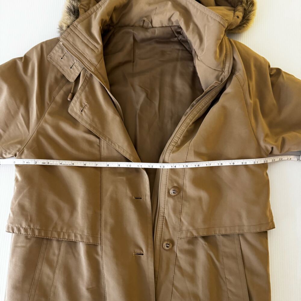 Vintage Camel Maxi Hooded Parka Fur Trim Insulated Winter Coat Made England XL - Picture 13 of 16